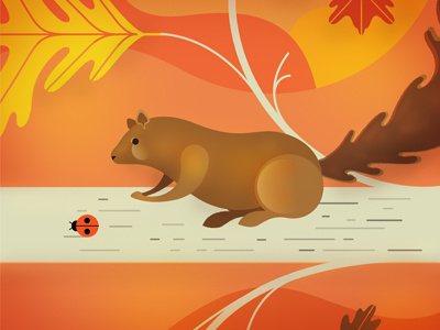 Squirrel autumn illustration ladybug leaves orange squirrel tree