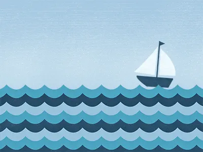 Ocean Waves Illustration: Final Cropped boat color illustration minimal ocean print sail vector waves