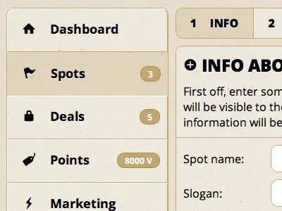 Settings panel for merchants business cms css first shot html location merchant settings web
