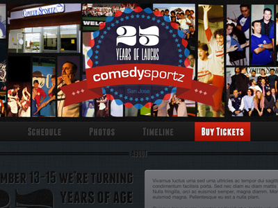 ComedySportz 25th dark header lost type photos website