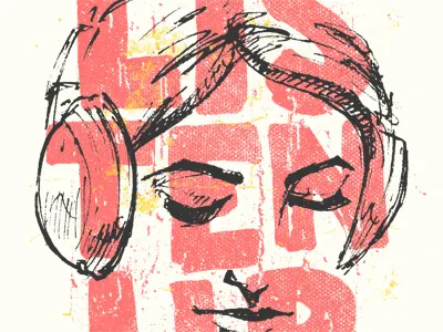 Listen Up headphones illustration listen music type up