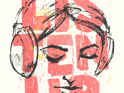 Listen Up headphones illustration listen music type up