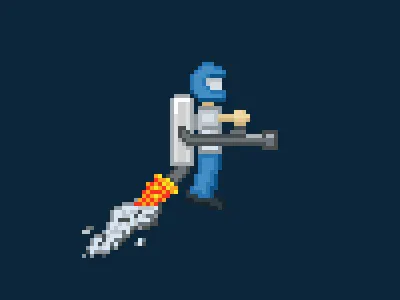 Retro Blast-off gaming illustration jetpack pixel art