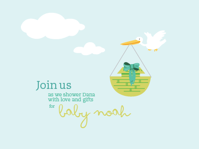 Baby Shower Invite ark baby blue bow clouds design green invitation invite noahs pastel pastels print shower sky stork type