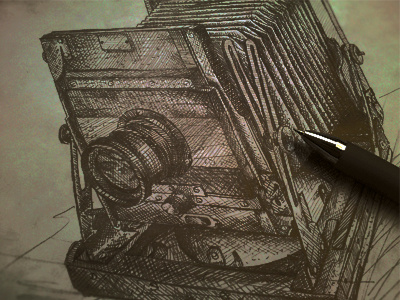 Old Camera Illustration. camera crosshatching illustration illustration old camera illustration pencil vintage