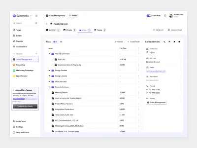 CustomerGo UI Kit - CRM Dashboard (Files - List View) client management contact detail crm custom dashboard custom report customer management customer relationship email management file list grid view import data list view saas sales dashboard space management storage management table view task management ui kit workflow automation