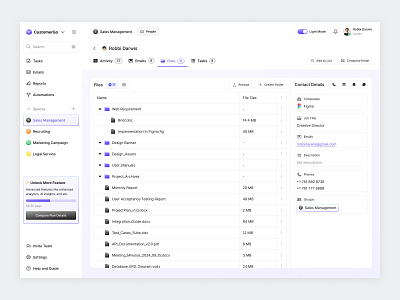 CustomerGo UI Kit - CRM Dashboard (Files - List View) client management contact detail crm custom dashboard custom report customer management customer relationship email management file list grid view import data list view saas sales dashboard space management storage management table view task management ui kit workflow automation