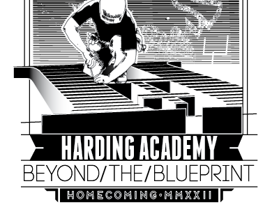 Harding Homecoming t-shirt design blueprint bw construction design football illustration roman numerals t shirt type