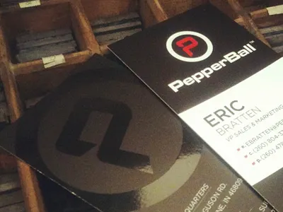 PepperBall biz cards business card logo spot varnish