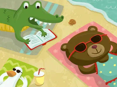 Beach alligator animals beach bear book illustration kids seagull