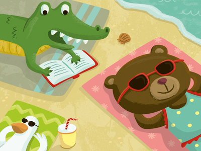 Beach alligator animals beach bear book illustration kids seagull