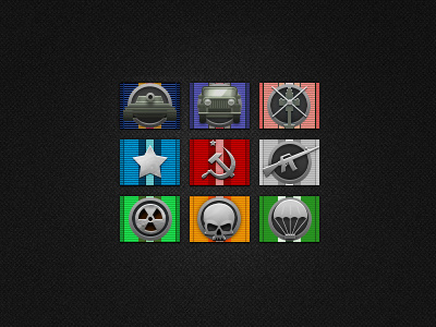 Game badges achievements awards badges game helicopter icons jeep m16 skull soviet star tags tank