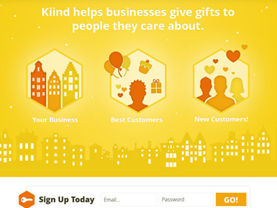 Masthead buildings gifts hearts icon illustration open sans orange red stars web design yellow