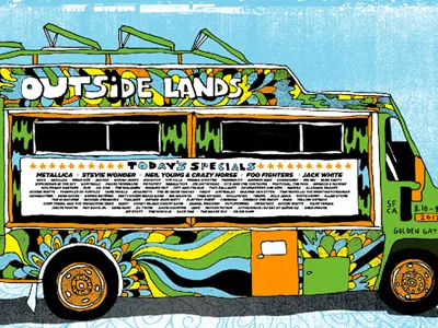 outside lands ca food truck illustration merch poster screenprint sf