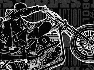 Bolts Action action andy bbbbrraappp bolts bolts action choppers doubleduding harley davidsonofabitch horn throw illustration man nipples motorcycles nuts2butts poppawheelies salt lake city