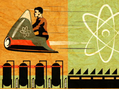 The Future Is Atomic atomic hover bike illustration logo nuclear