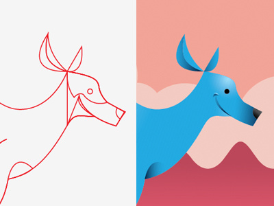 Kangaroo - Before & After animals cartoon illustration kangaroo wireframe
