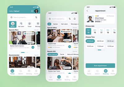 Trimly - A Salon App UI Design barbershop beauty services hair salon offers hair treatment haircuts haircuts for men hairdresser booking mobile booking salon appointment salon booking ui