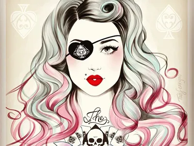 Sketch Series brazil colored eyepatch girl hair illustration pinup sketch tattoo woman