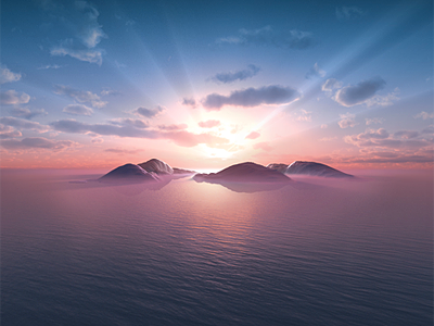 Island Sunrise 2 3d clouds landscape light sky sun sunrise water