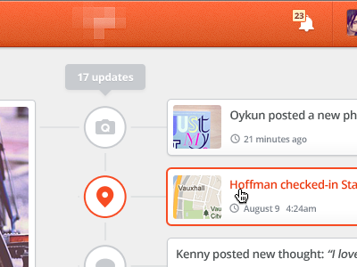 Updates timeline avatar circle location notification photo thumbnail timeline tooltip web web design web ui webdesign website