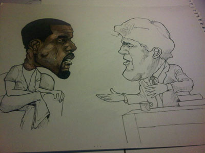 Kanye and Jay Leno drawing illustration ink jay kanye leno pen west