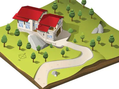 House 2 green house illustration rock stone wood