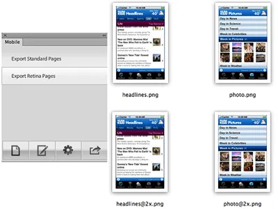 iOS Panel - Export Pages adobe fireworks