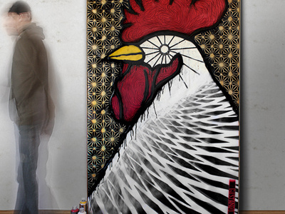 Gran Gallo! black canvas cock gallo gold marker paint red roaster spray stencil yellow