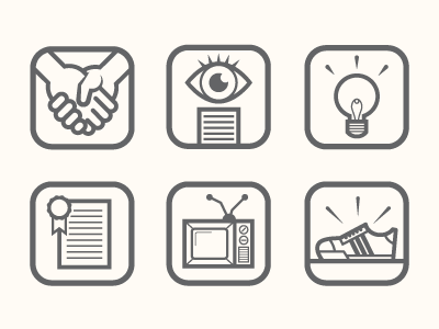 Info Graphics cont. eye graphics handshake icons illustration lightbulb shoe television tv