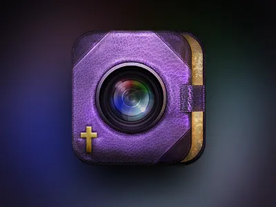 Client Icon - Version 2 3d bible camera cross crucifix icon ios ipad iphone leather lens photograph photos purple texture vector