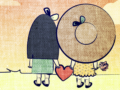 Besties adorable best friends bows clouds cute fabric flowers friends hats hearts illustration polka dots
