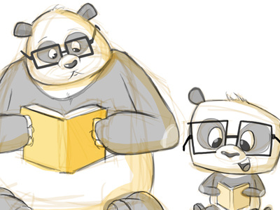 Panda Sketch animals bears book glasses illustration panda reading sketch yellow