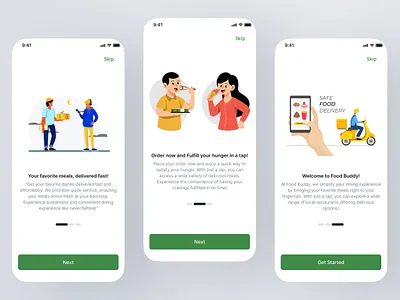 Onboarding Screens - Food Delivery App UI Design delivery service food deals food delivery food offers login meal delivery mobile app onboarding onboarding screens order food online real time tracking ui ui design