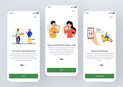 Onboarding Screens - Food Delivery App UI Design delivery service food deals food delivery food offers login meal delivery mobile app onboarding onboarding screens order food online real time tracking ui ui design