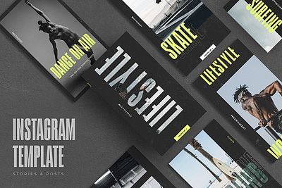 Sport Social Media Template banner body bold gym instagram posts instagram stories neon power run skate social media template sport sport social media template sport template sport templates sports font sports mockup strong surfing workout