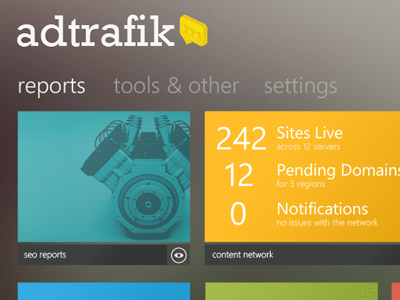 Adtrafik Metro UI ad adtrafik advertising analytics clean cream dash dashboard metro microsoft seo ui ux win windows windows 8 windows8 wip