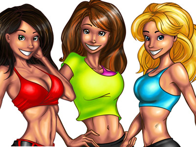 Fitness Characters art cartoons drawing fitness fitspiration girls illustration models pin up pinup shorts sports toons women workout