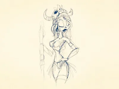 Sexy Amazon #sketch amazon babe girl hammer04 horns ipad sexy sketch skull