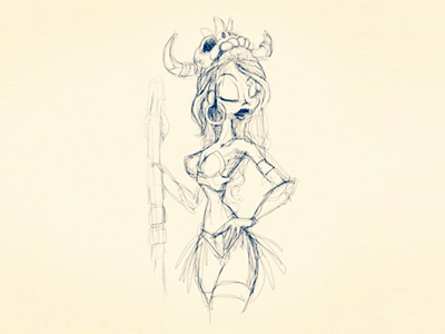 Sexy Amazon #sketch amazon babe girl hammer04 horns ipad sexy sketch skull