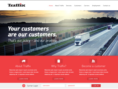 Traffix WIP clean homepage icons red truck website