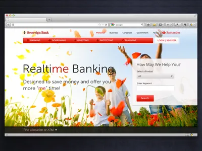 Sovereign Bank Redesign bank homepage navigation red redesign search