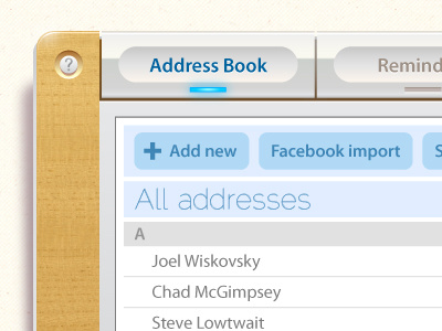 Address Book 2 buttons design illustration light list ui web wood