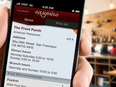 Easyvino Venue app design easyvino hand hand holding holding interface ios iphone venue wine