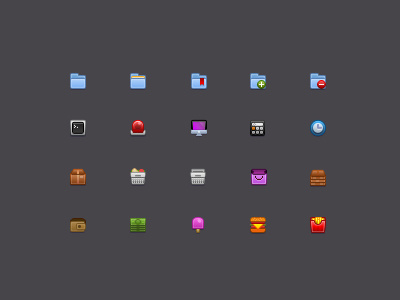 Icon Set 2 16px add folder basket bookmark box burger calculator clock color delete folder folder french fries ice cream icon set siren wallet