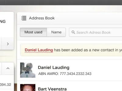 New contact added, right backbase contact launchpad message ui widget