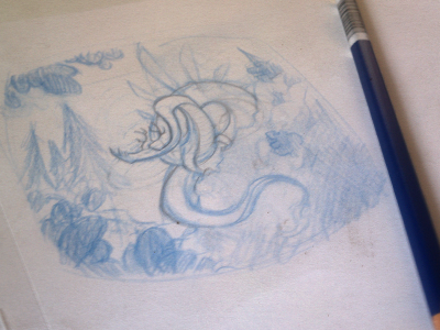 Jabberwocky blue pencil illustration jabberwocky monster sketch thumbnail