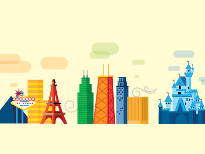 Vegas, Chicago, Disney Florida building city icons united states vacation
