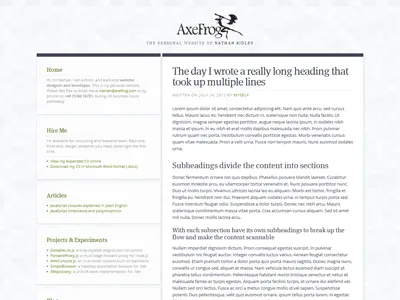 My personal site - zoomed out black blog gray green grey website white