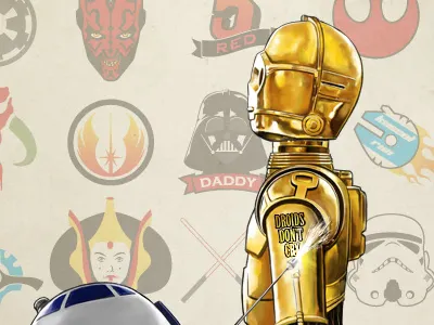 Droids Don't Cry c3p0 digital painting droids illustration r2d2 sci fi science fiction star wars tattoo